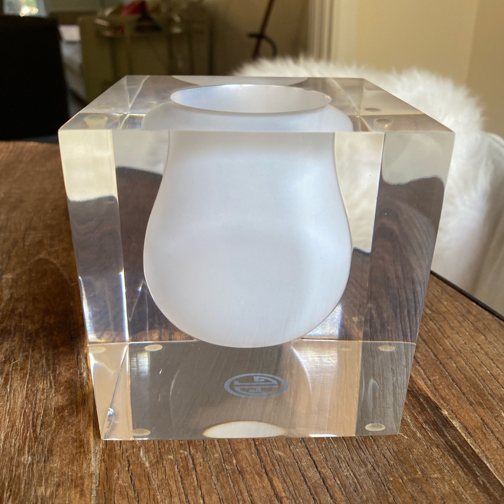 Jonathan Adler Frosted Glass Cube Candle Holder/Vase
